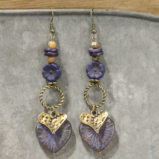 Purple Passion Heart Dangle Earrings