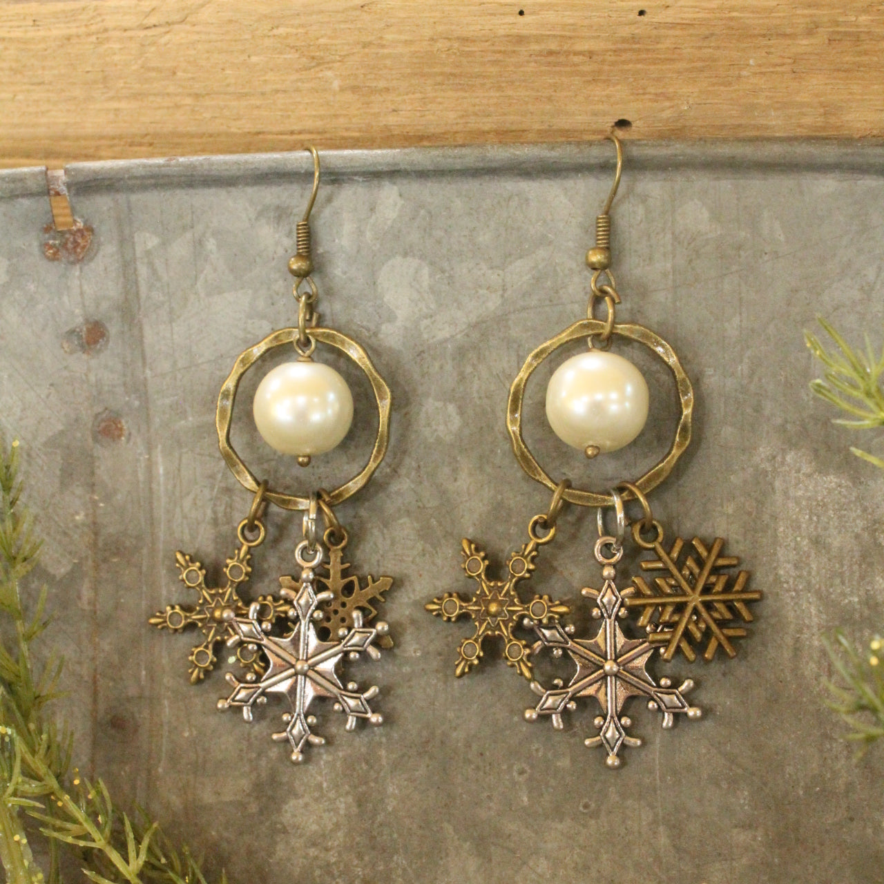 Mixed Metals Snowflake Hoop Earrings