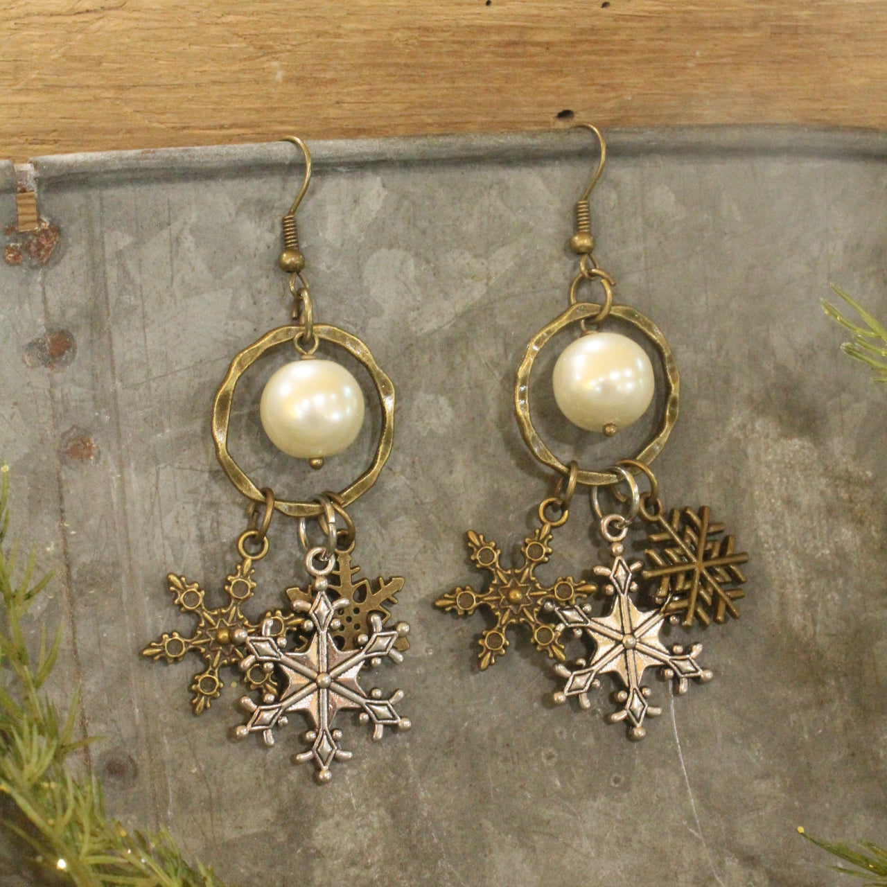 Mixed Metals Snowflake Hoop Earrings