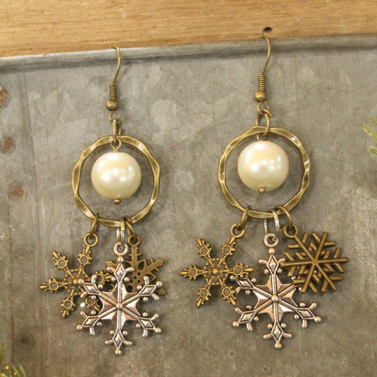 Mixed Metals Snowflake Hoop Earrings