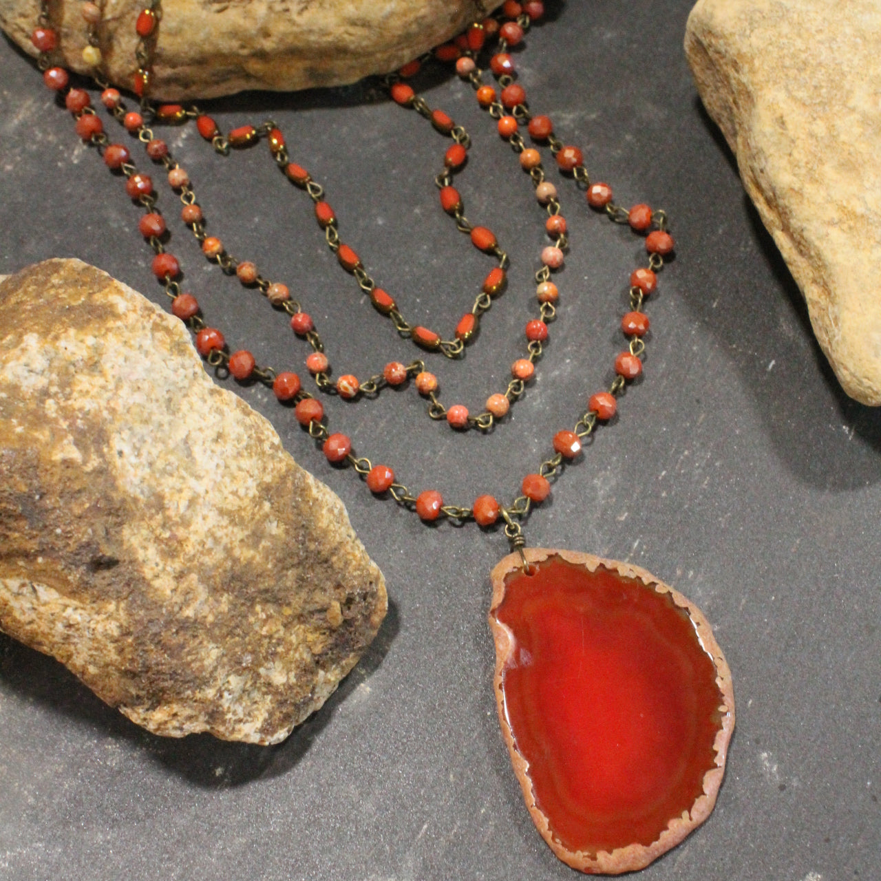 Bohemian Layered Orange Stone Necklace