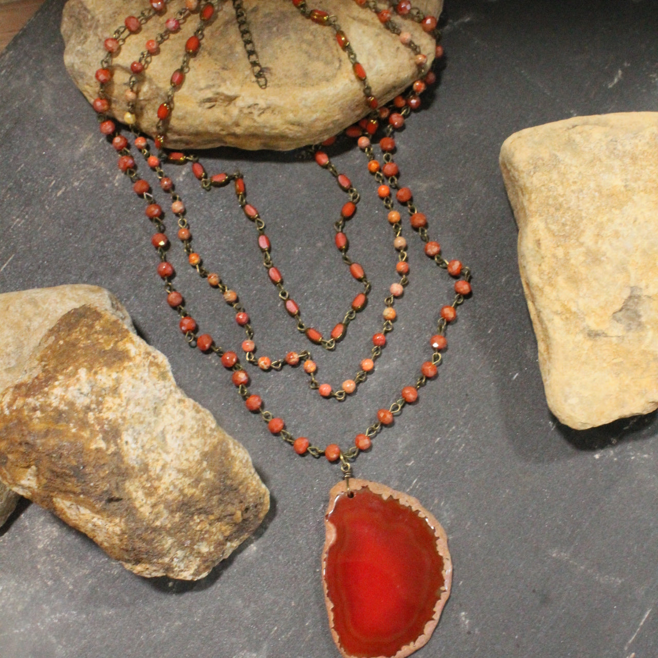 Bohemian Layered Orange Stone Necklace