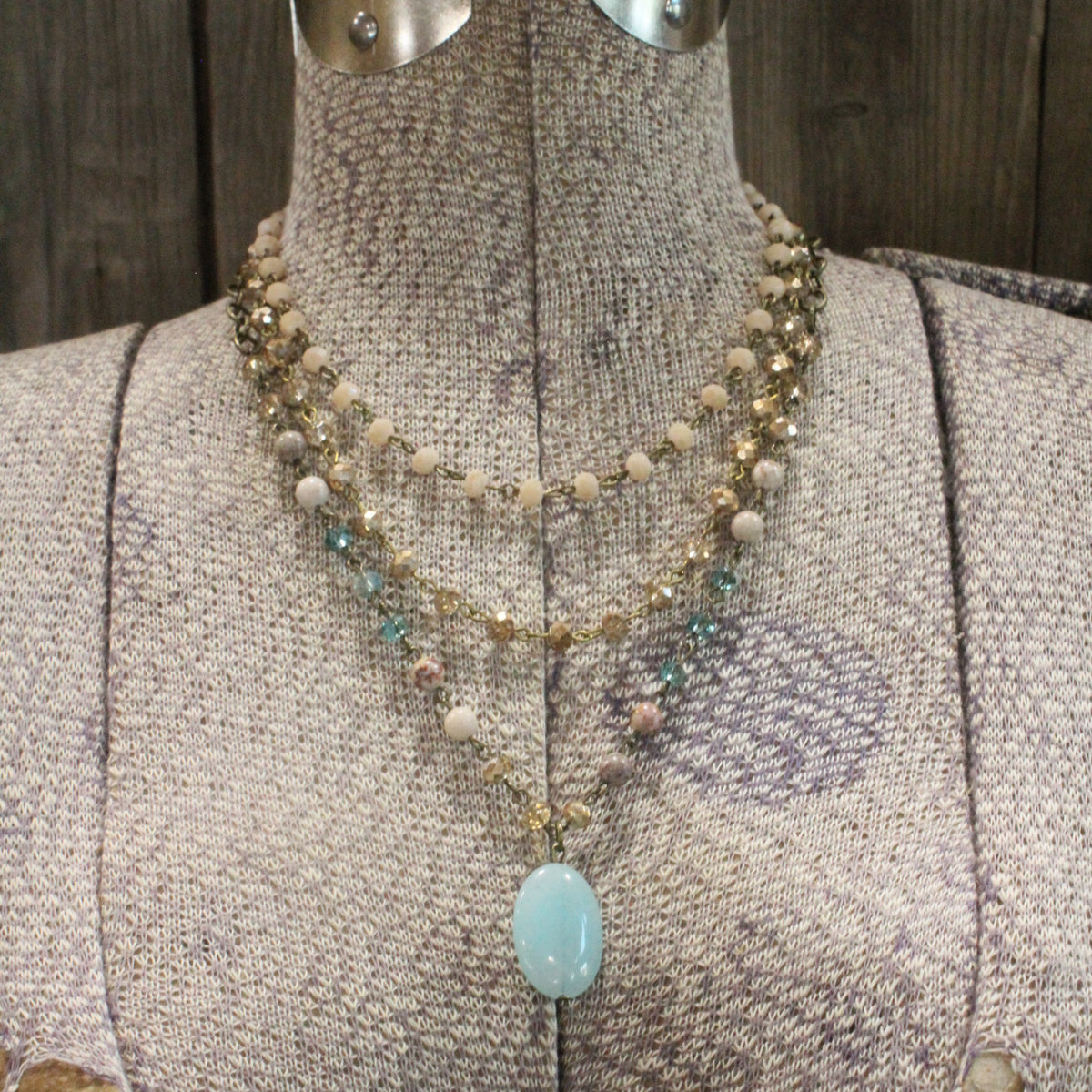 Bohemian Layered Crisp Linen Stone Necklace