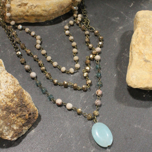 Bohemian Layered Crisp Linen Stone Necklace