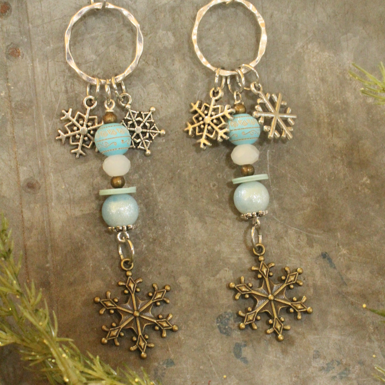 Mixed Metal Icy Blue Snowflake Earrings