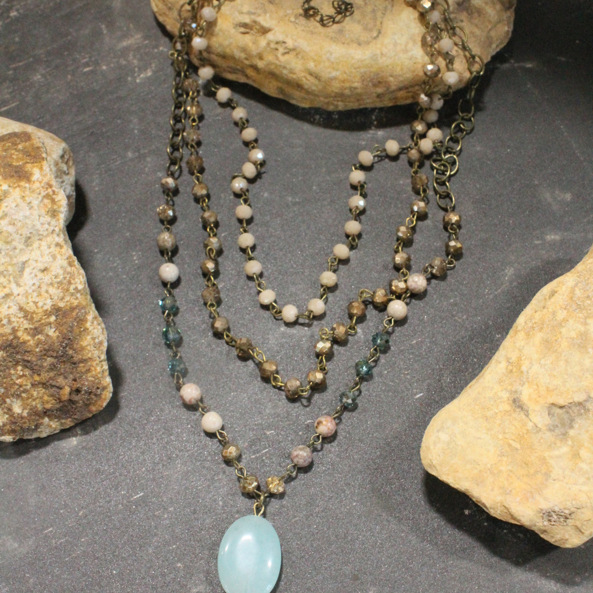 Bohemian Layered Crisp Linen Stone Necklace