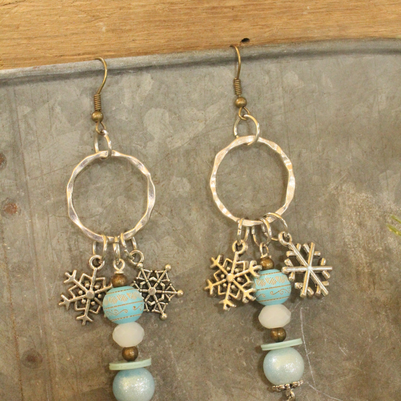 Mixed Metal Icy Blue Snowflake Earrings