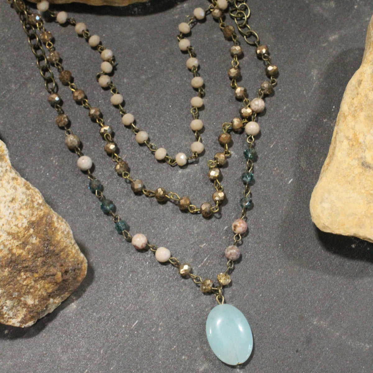 Bohemian Layered Crisp Linen Stone Necklace