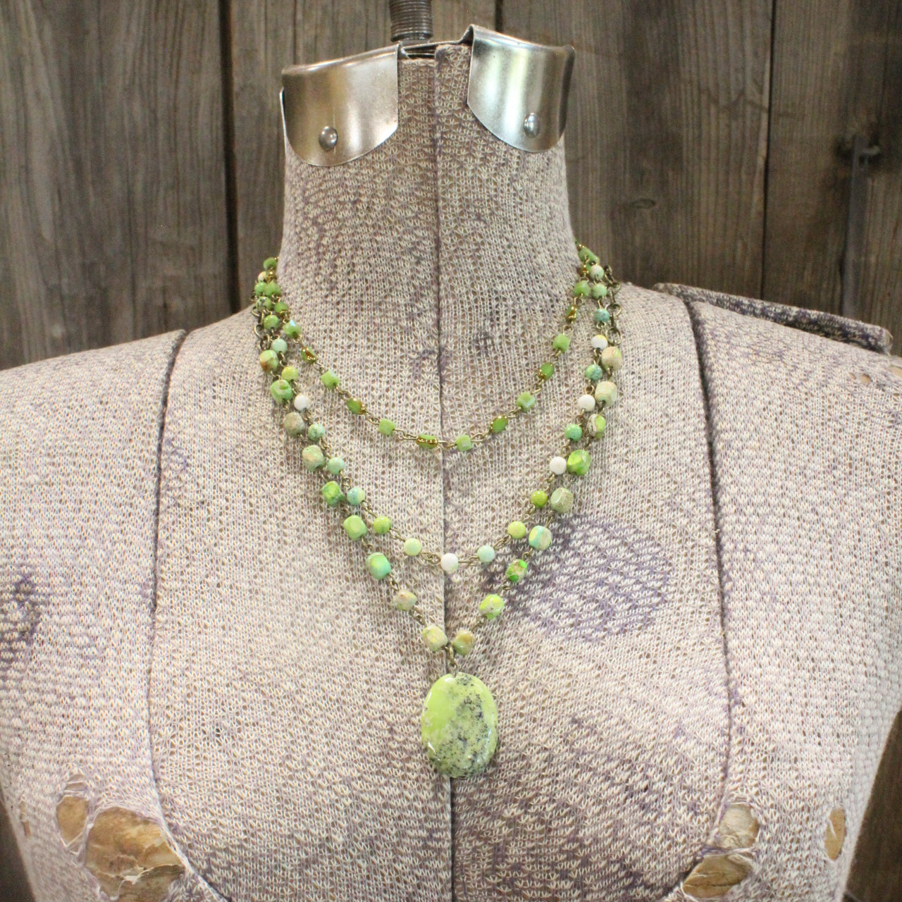 Bohemian Layered Lime Stone Necklace