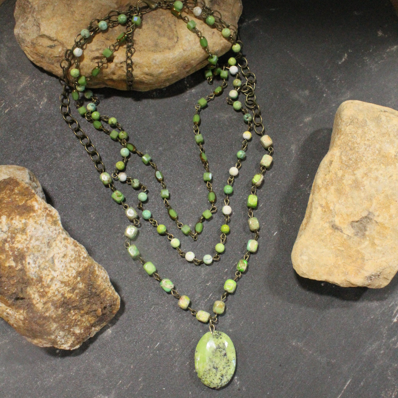 Bohemian Layered Lime Stone Necklace