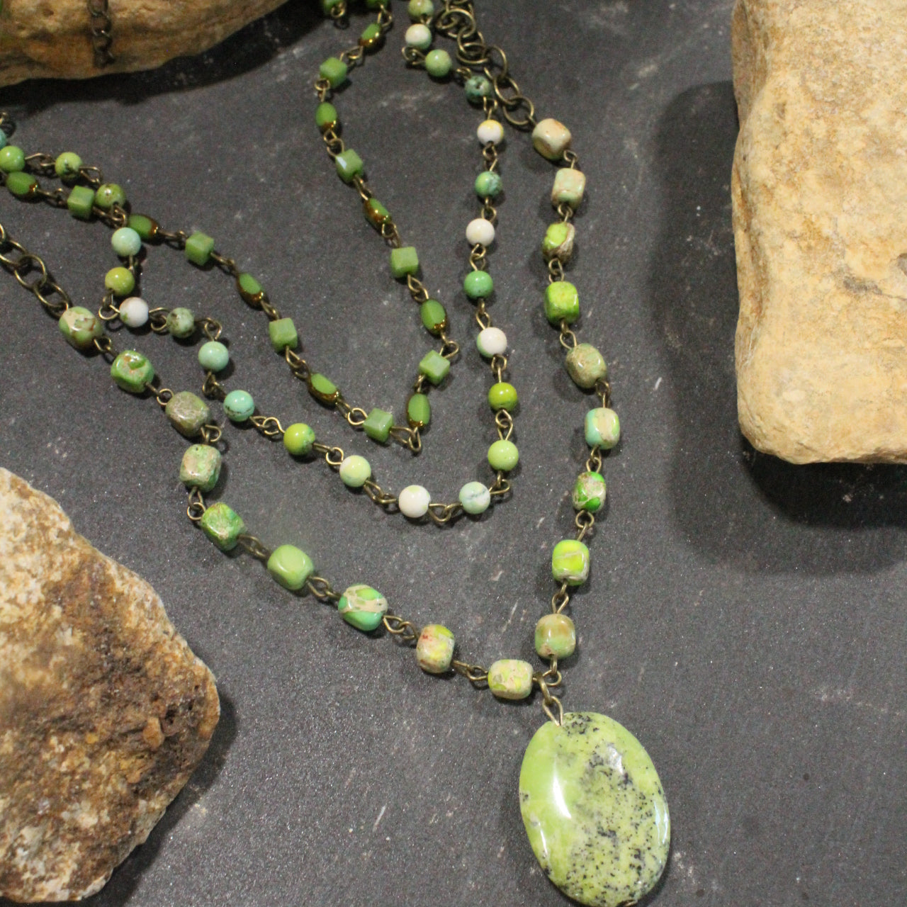 Bohemian Layered Lime Stone Necklace