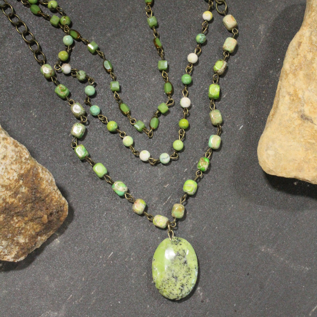 Bohemian Layered Lime Stone Necklace