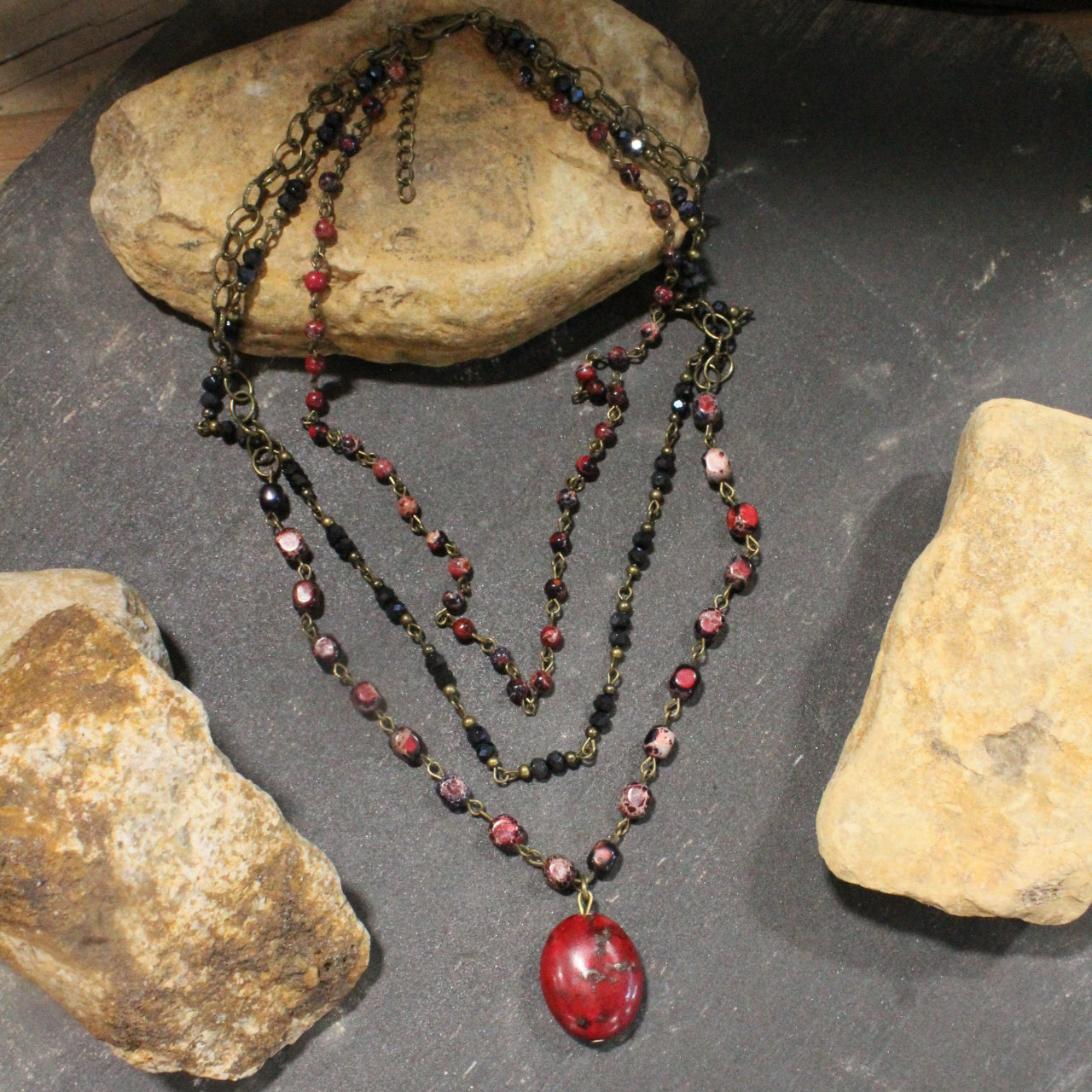 Bohemian Layered Berry Stone Necklace