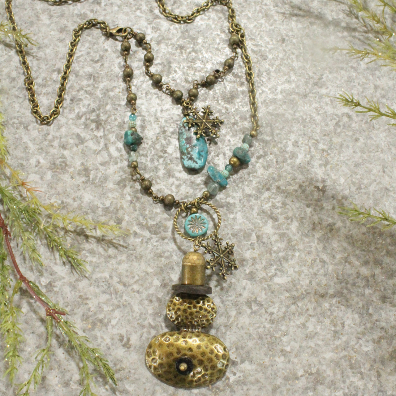 Bronze Top Hat Snowman Layered Pendant Necklace