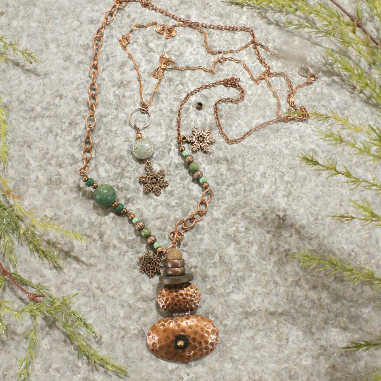 Copper Top Hat Snowman Layered Pendant Necklace