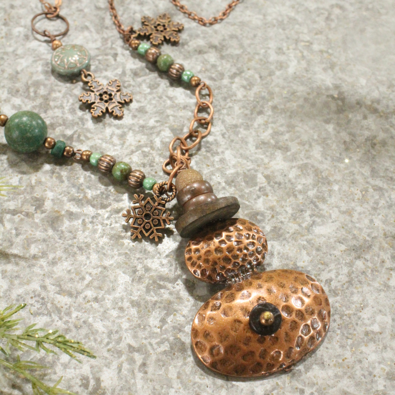 Copper Top Hat Snowman Layered Pendant Necklace