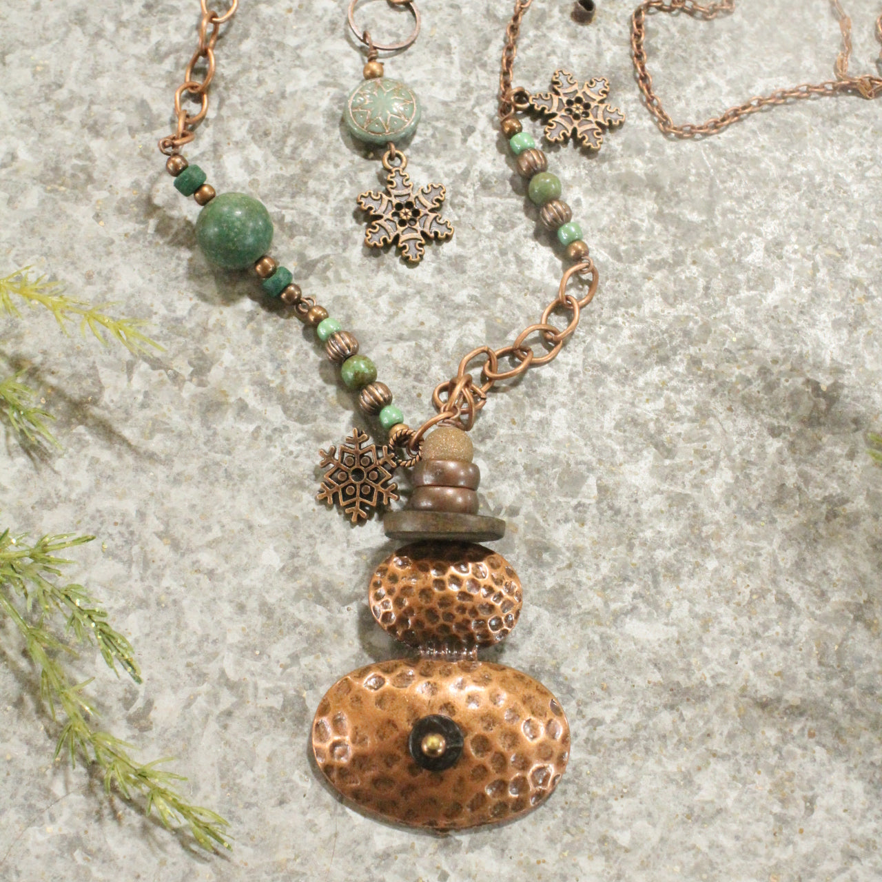 Copper Top Hat Snowman Layered Pendant Necklace