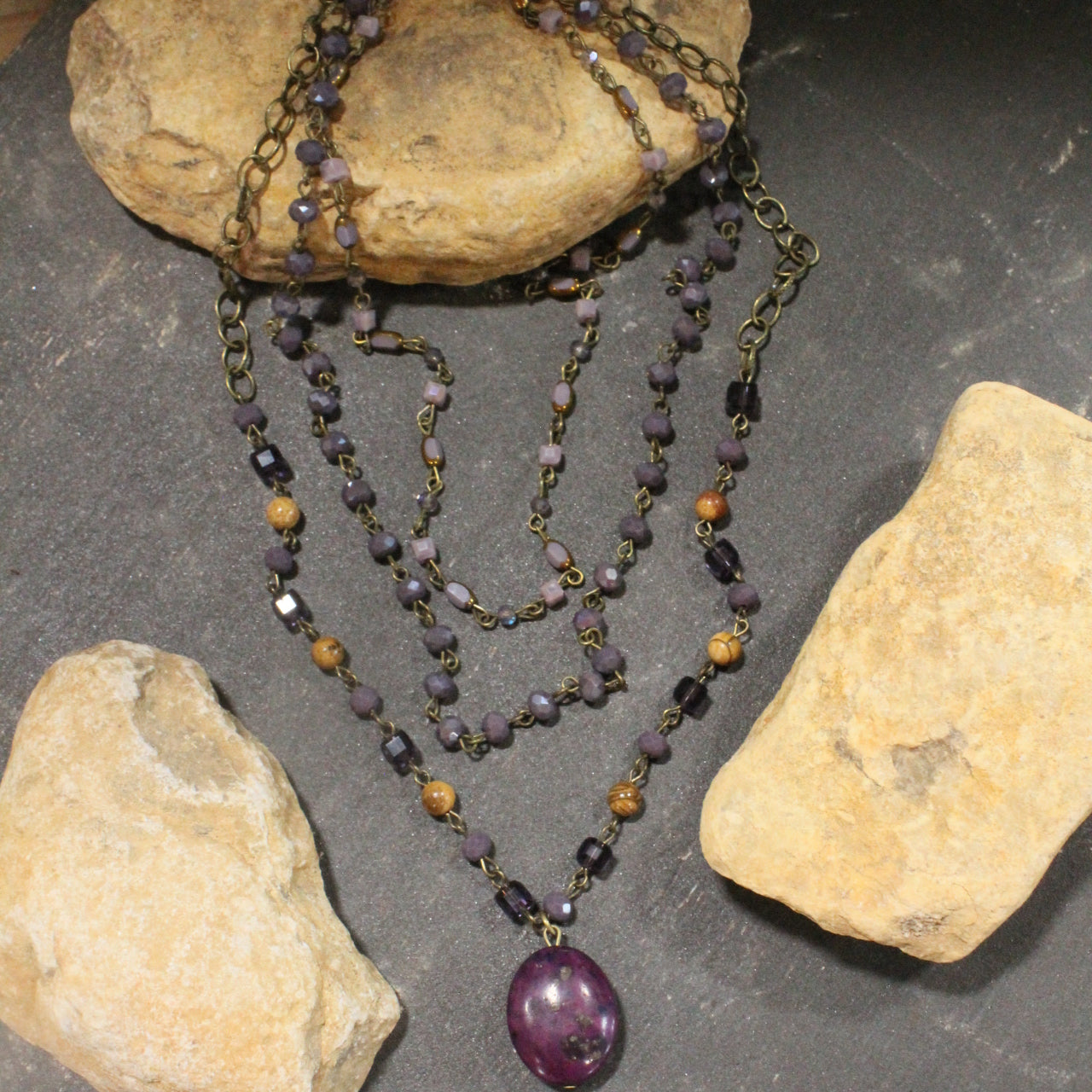 Bohemian Layered Purple Stone Necklace