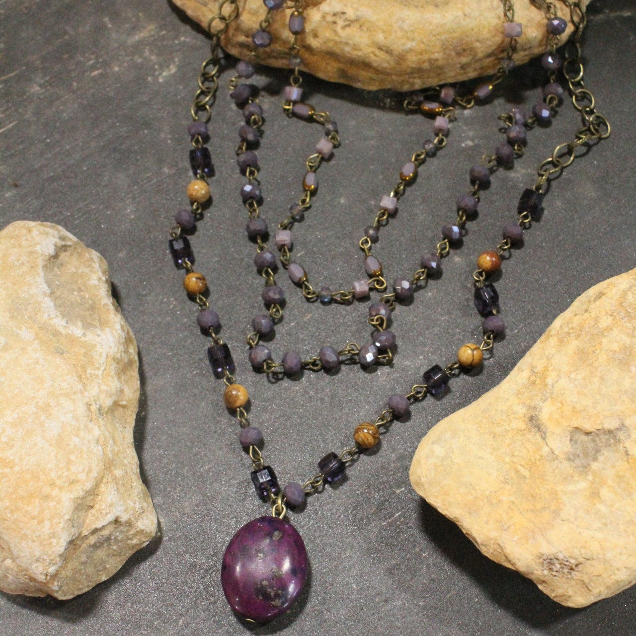 Bohemian Layered Purple Stone Necklace
