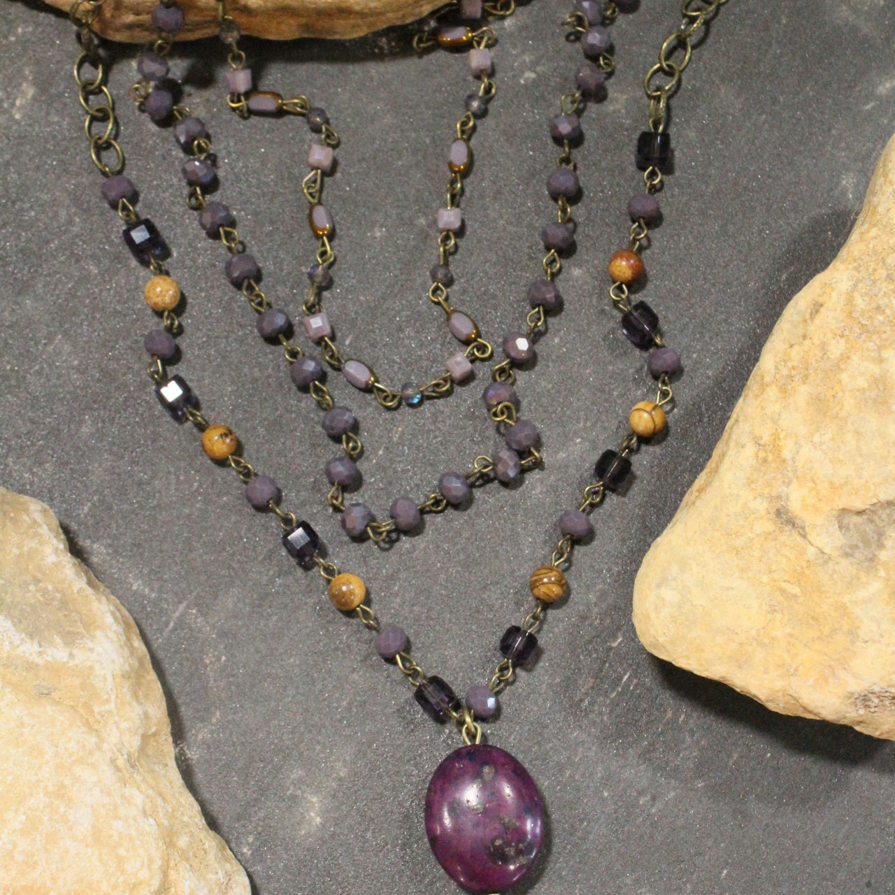 Bohemian Layered Purple Stone Necklace
