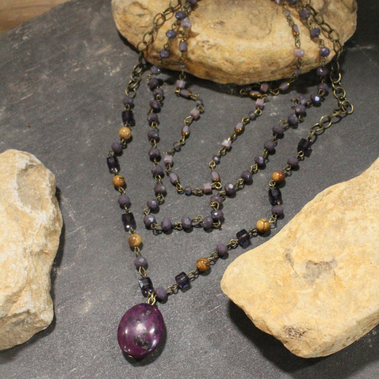 Bohemian Layered Purple Stone Necklace