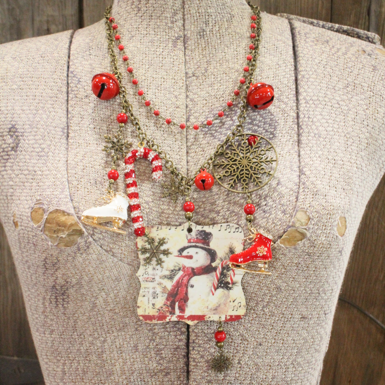 Candy Cane Snowman Charm'd Necklace