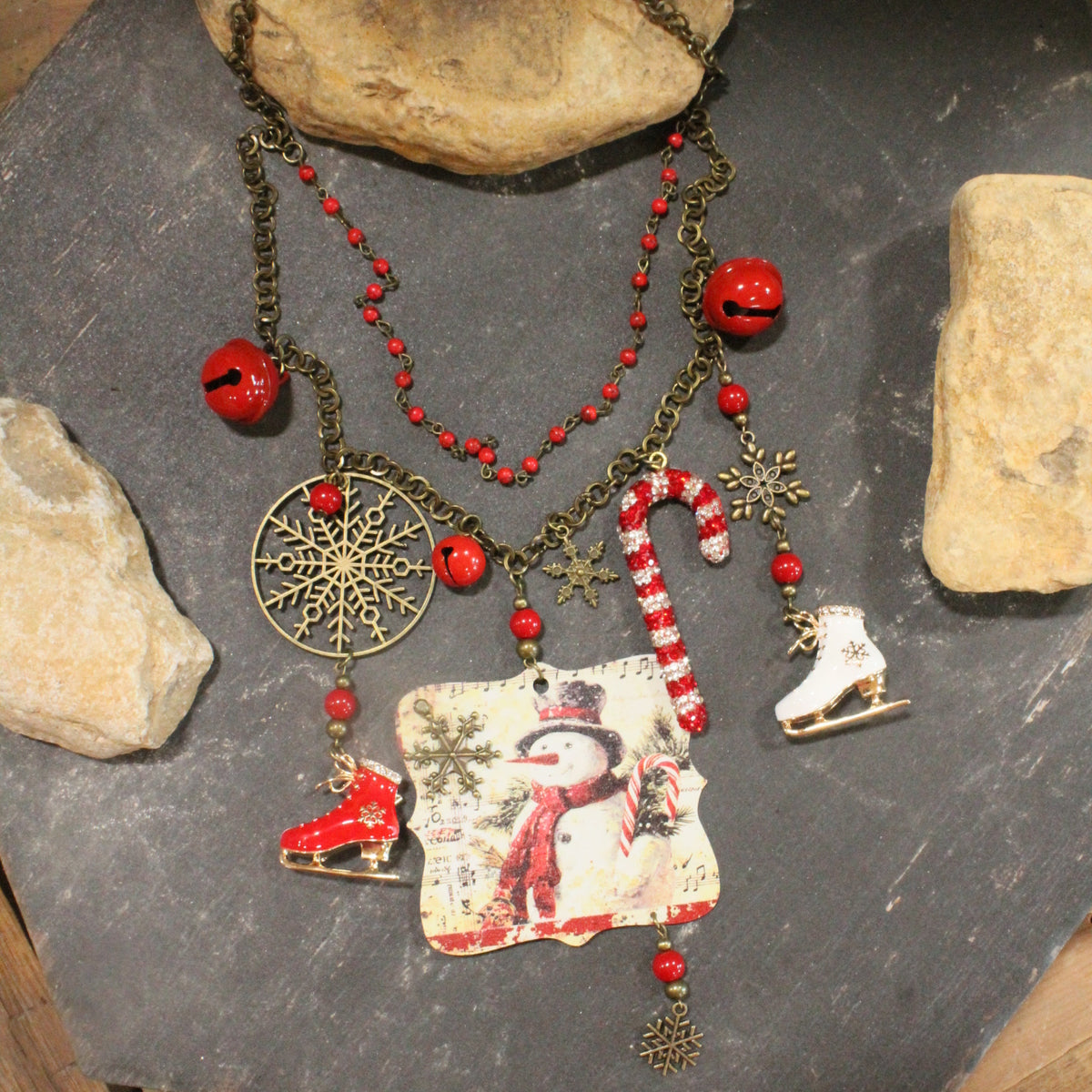Candy Cane Snowman Charm'd Necklace