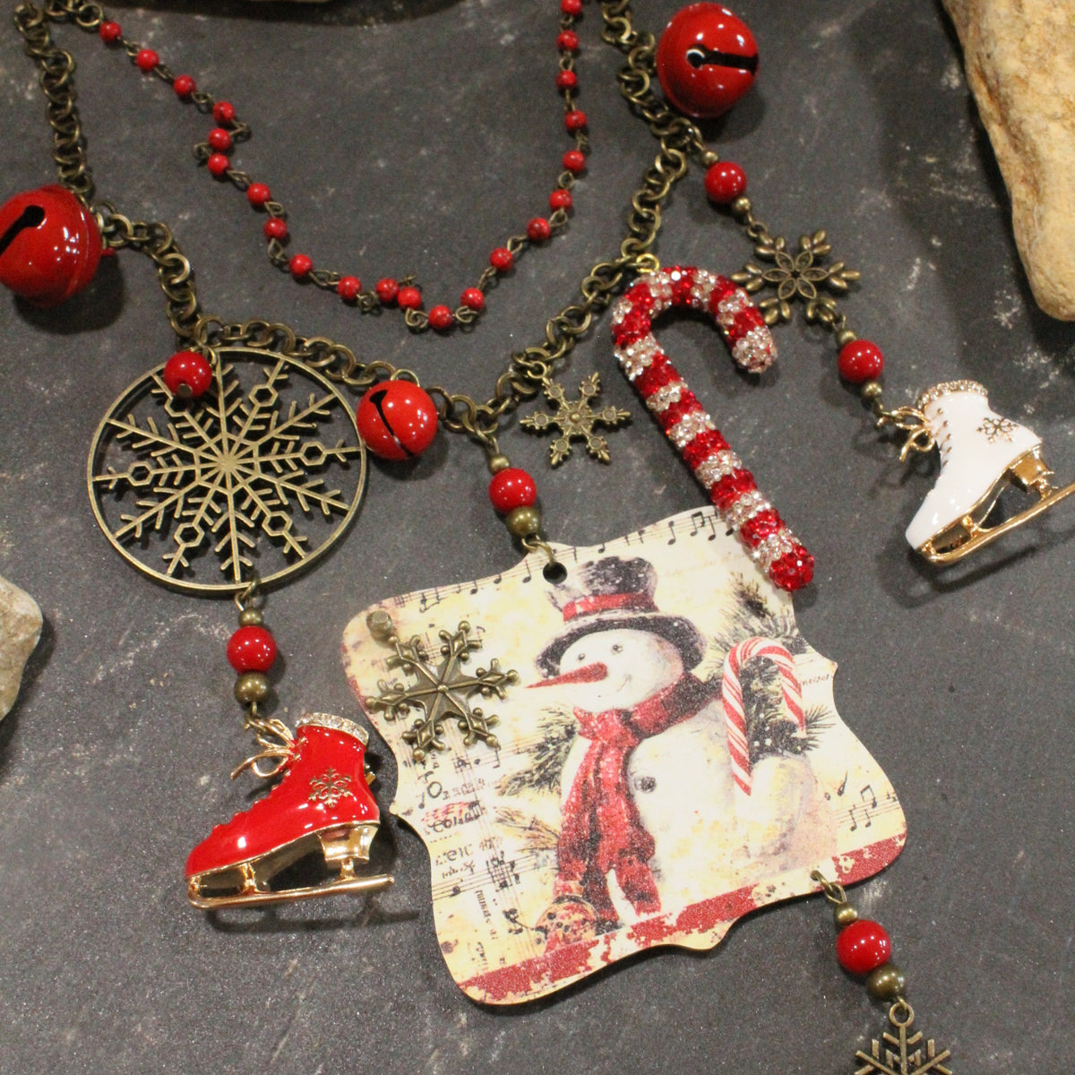 Candy Cane Snowman Charm'd Necklace
