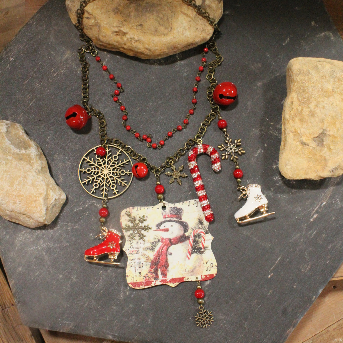 Candy Cane Snowman Charm'd Necklace