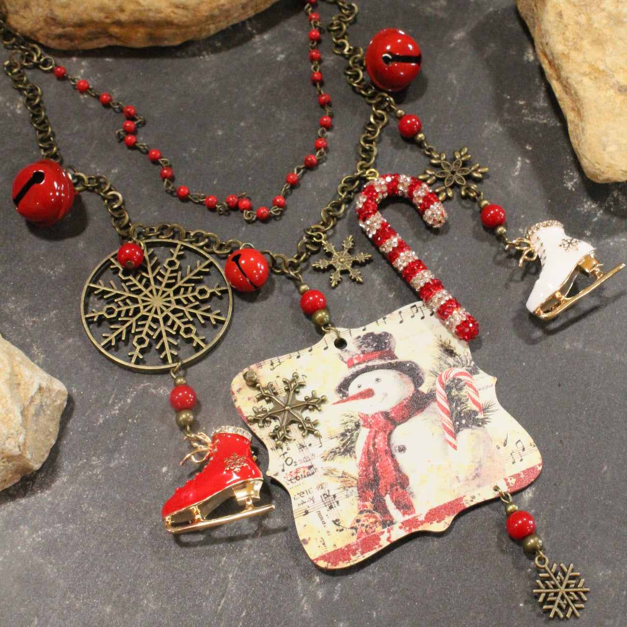 Candy Cane Snowman Charm'd Necklace