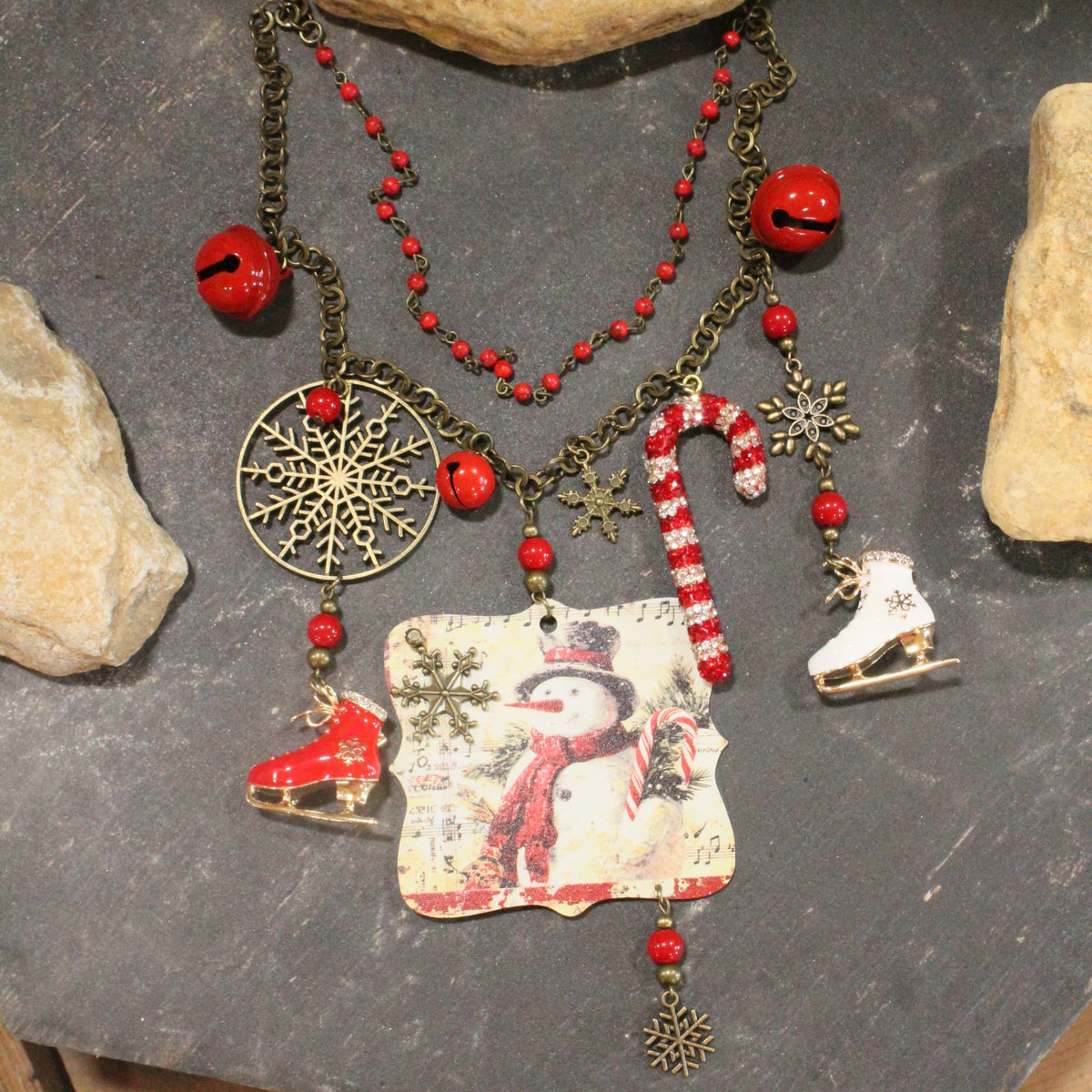 Candy Cane Snowman Charm'd Necklace