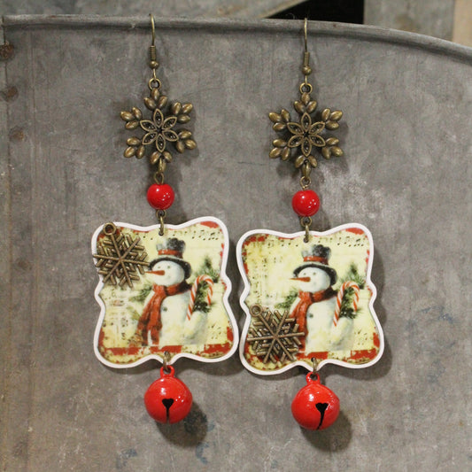 Candy Cane Snowman Dangle Earrings