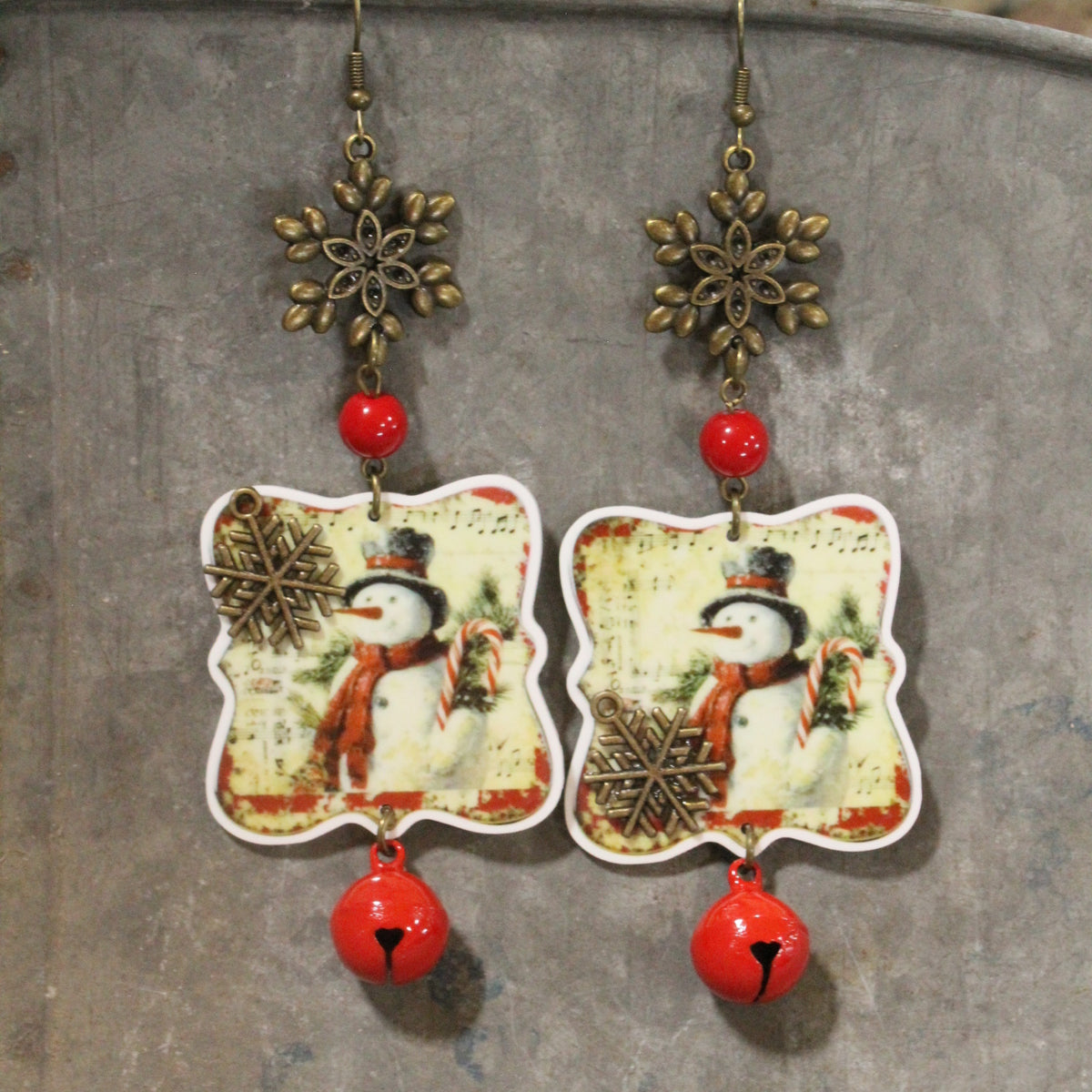 Candy Cane Snowman Dangle Earrings