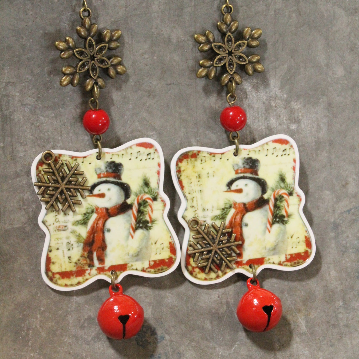 Candy Cane Snowman Dangle Earrings