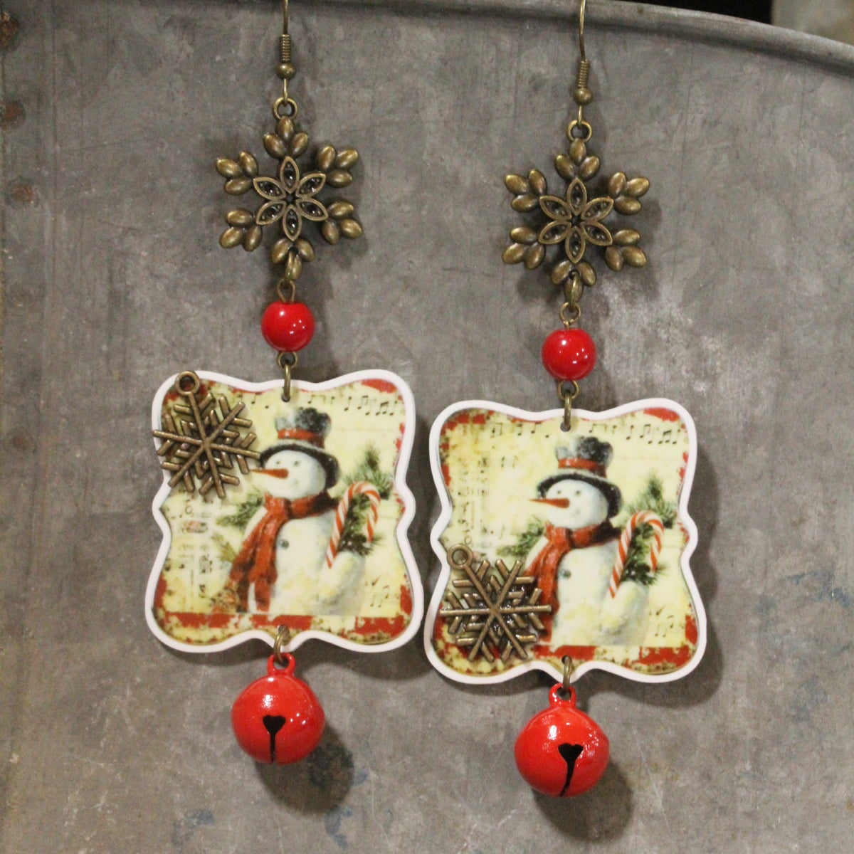 Candy Cane Snowman Dangle Earrings