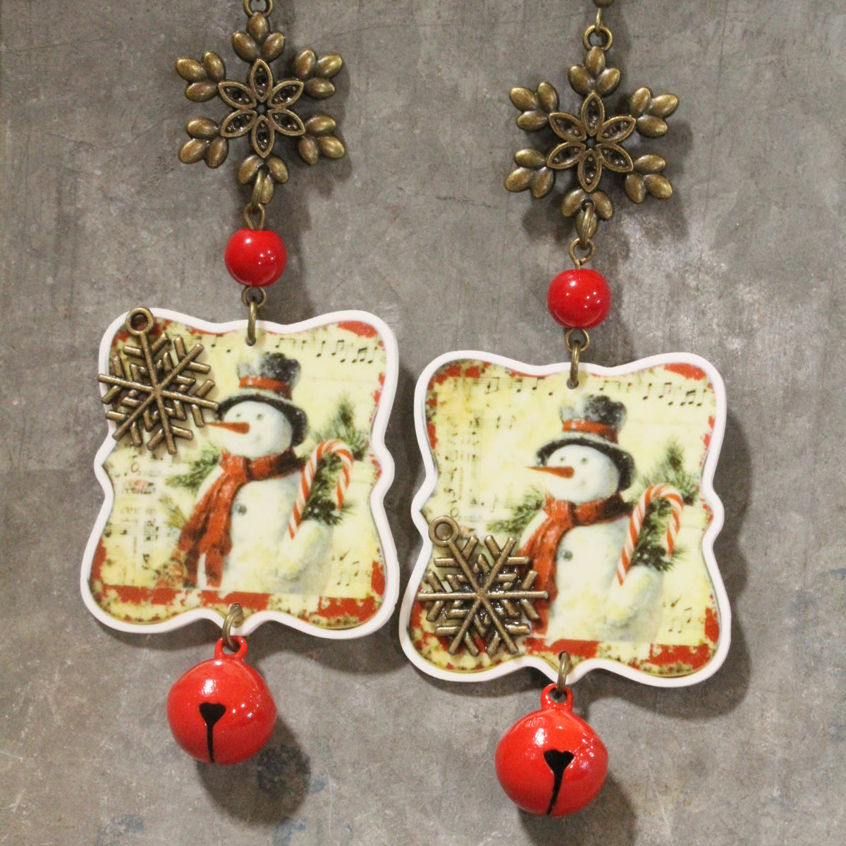 Candy Cane Snowman Dangle Earrings