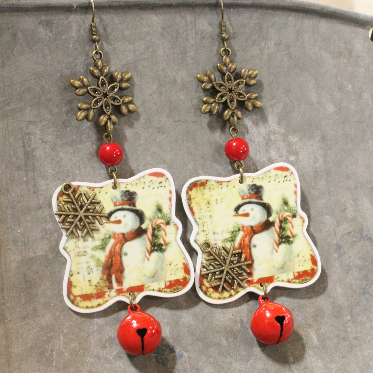 Candy Cane Snowman Dangle Earrings