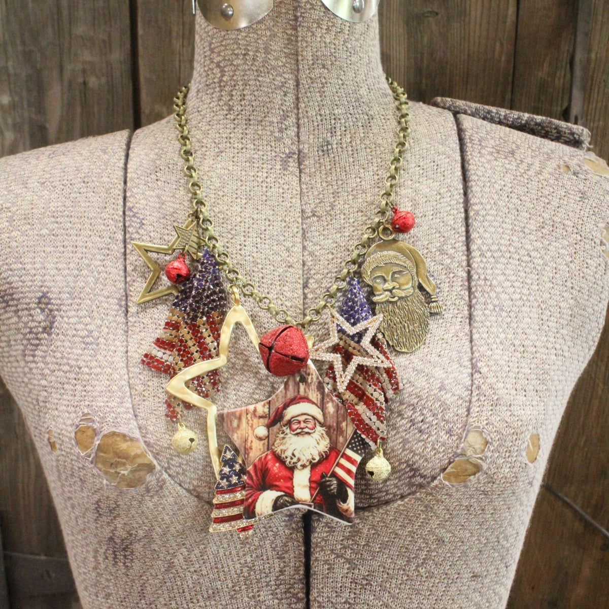 Patriotic Santa Charm'd Necklace