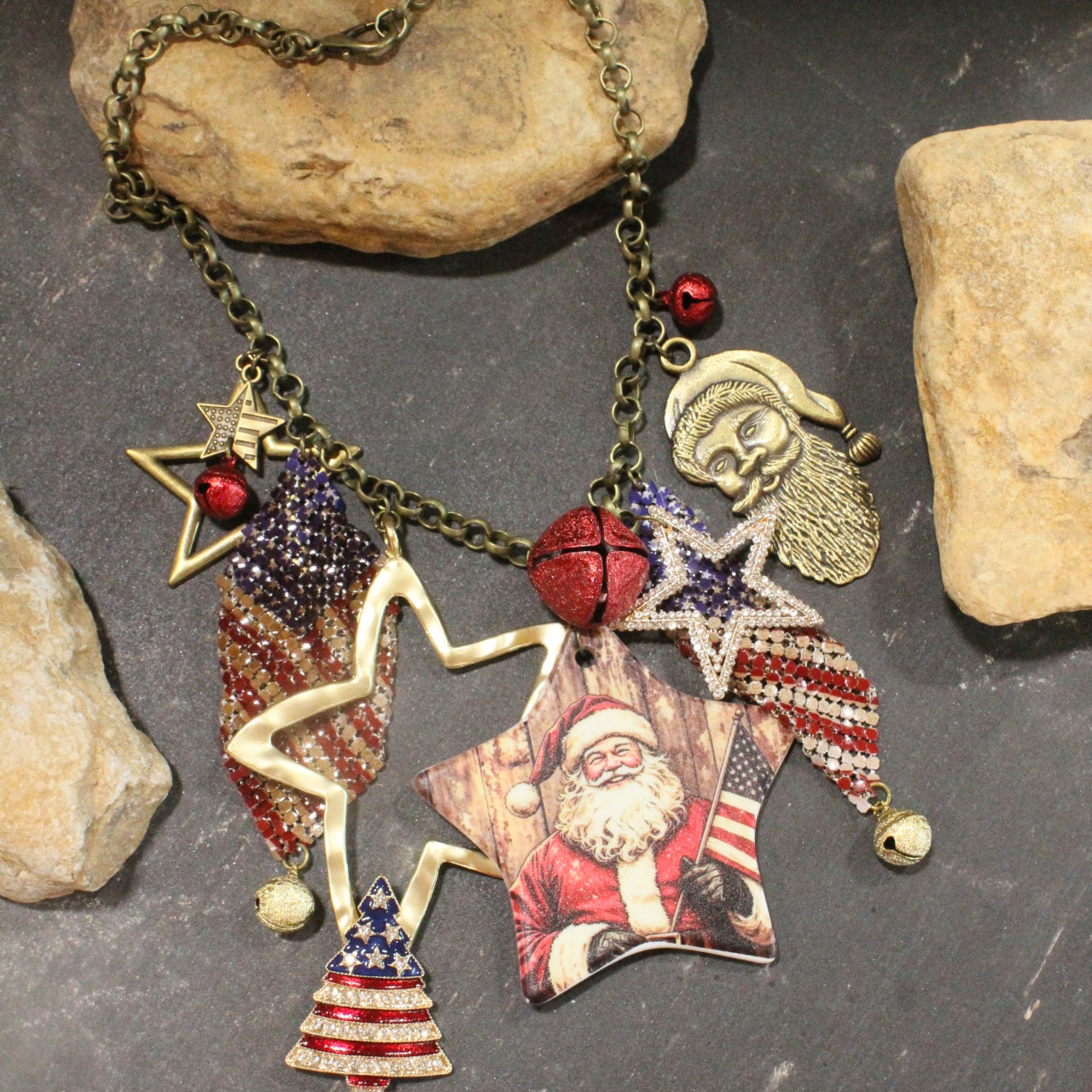 Patriotic Santa Charm'd Necklace