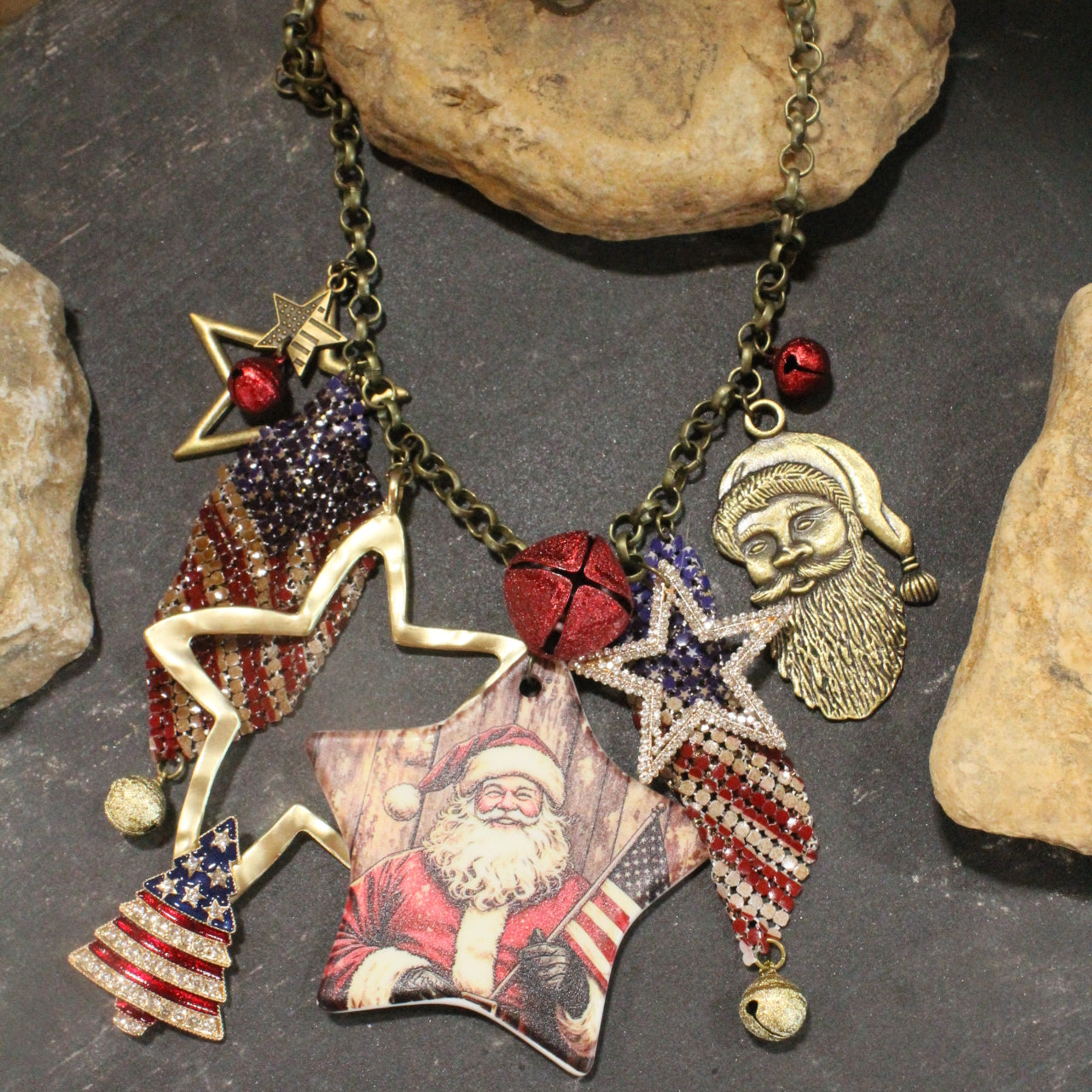 Patriotic Santa Charm'd Necklace
