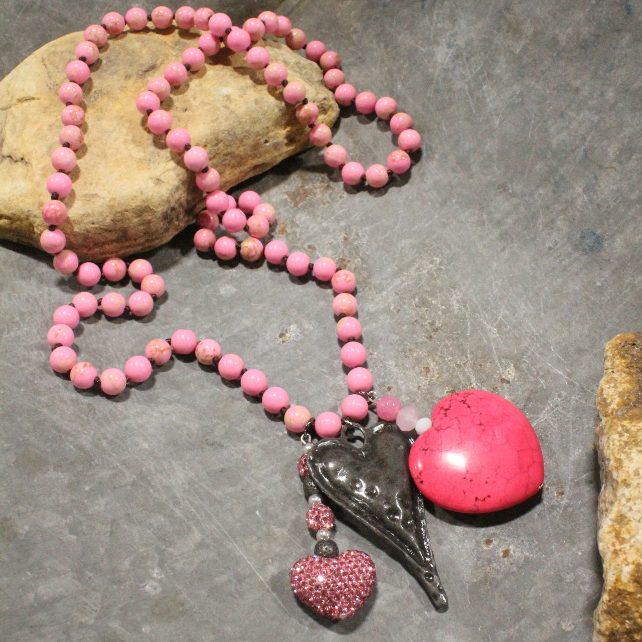 Pink & Blushing Heart Charm'd Necklace