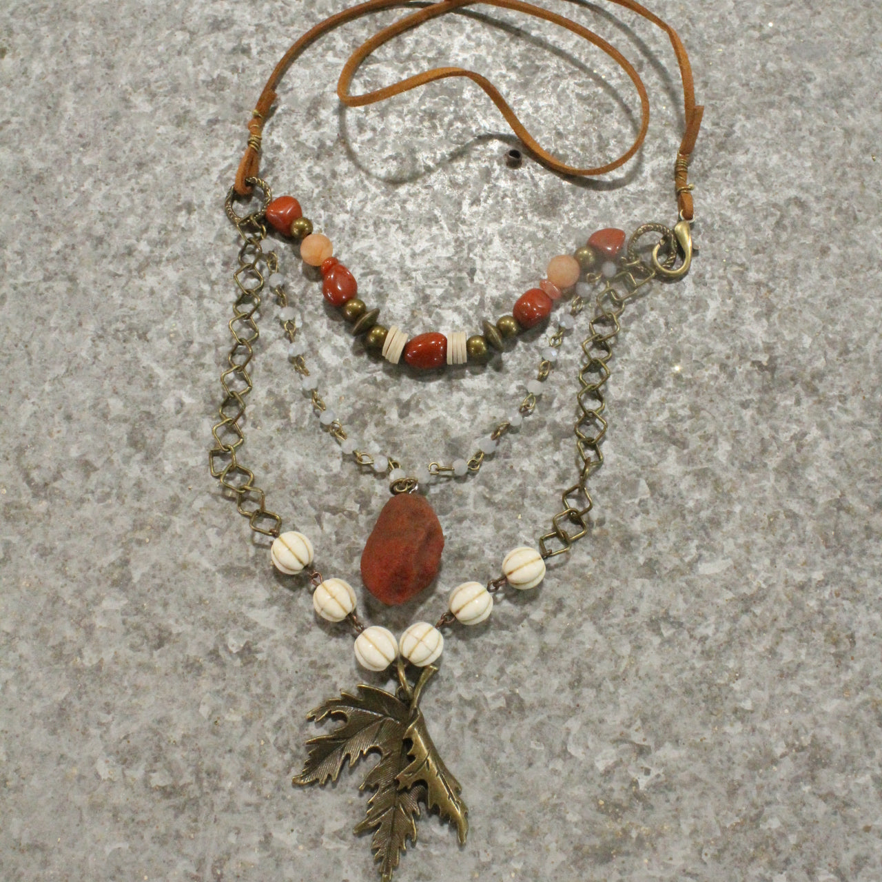 Rusty Pumpkin & Leaf Layered Fall Necklace