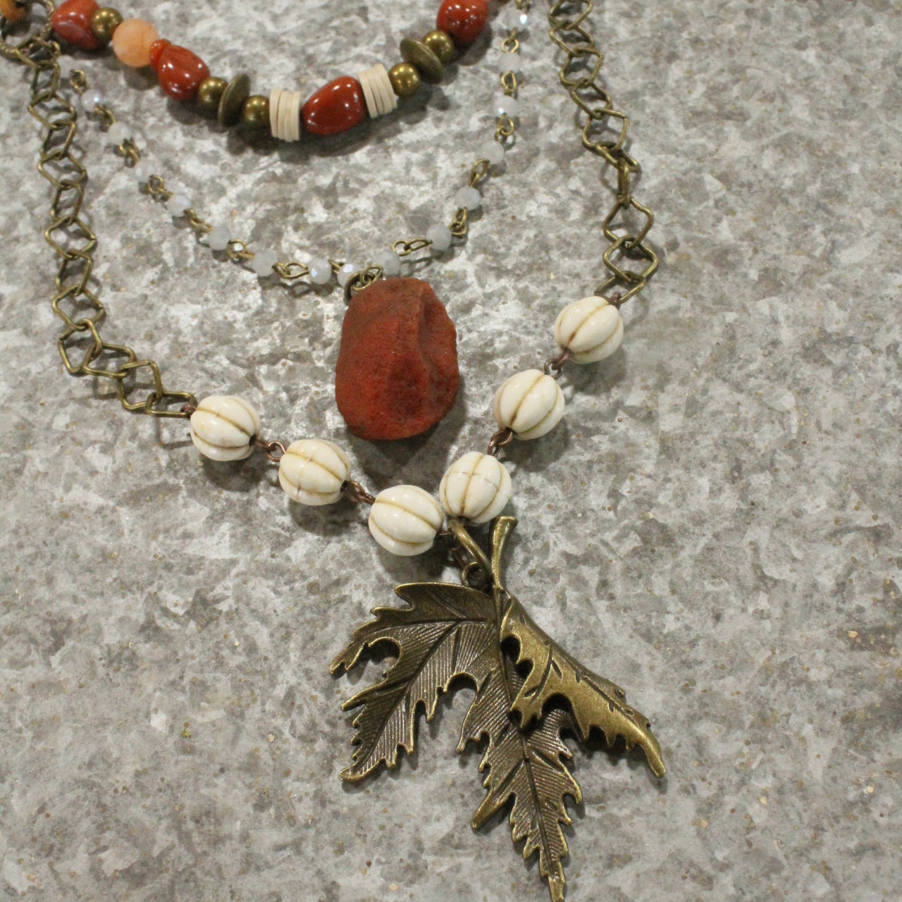 Rusty Pumpkin & Leaf Layered Fall Necklace