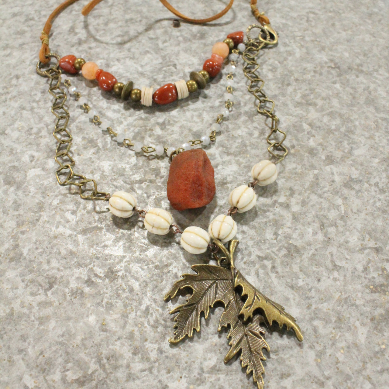 Rusty Pumpkin & Leaf Layered Fall Necklace