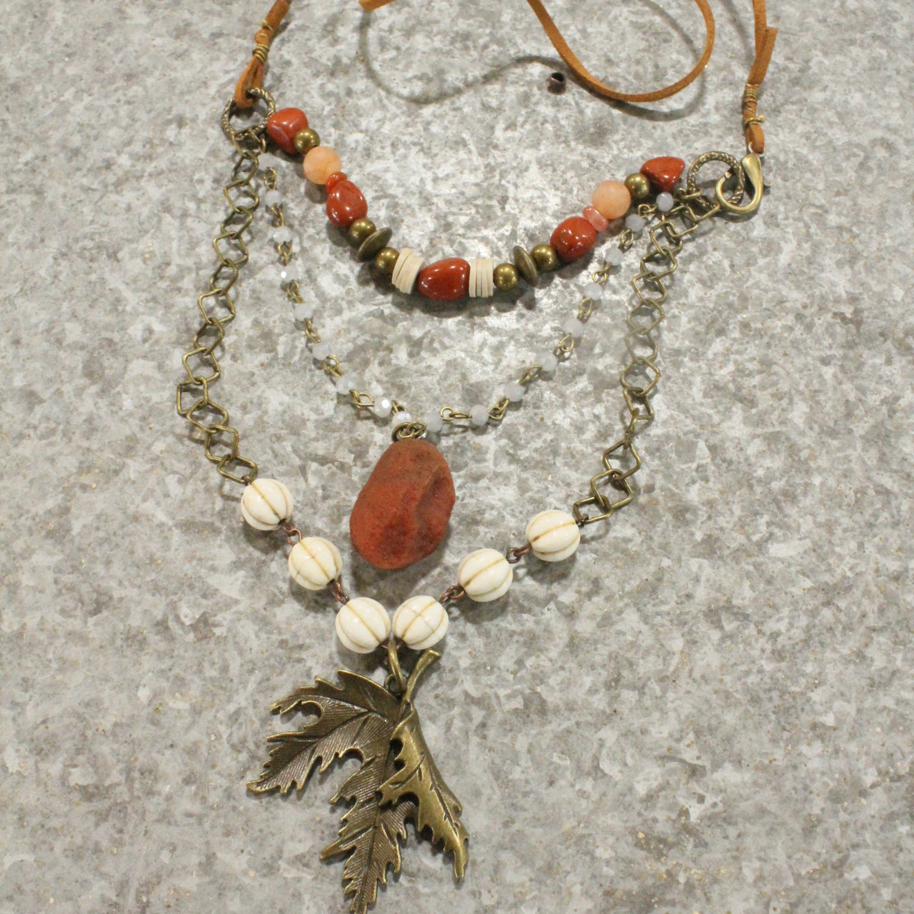 Rusty Pumpkin & Leaf Layered Fall Necklace