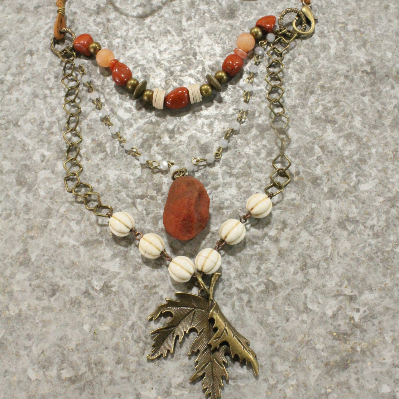 Rusty Pumpkin & Leaf Layered Fall Necklace