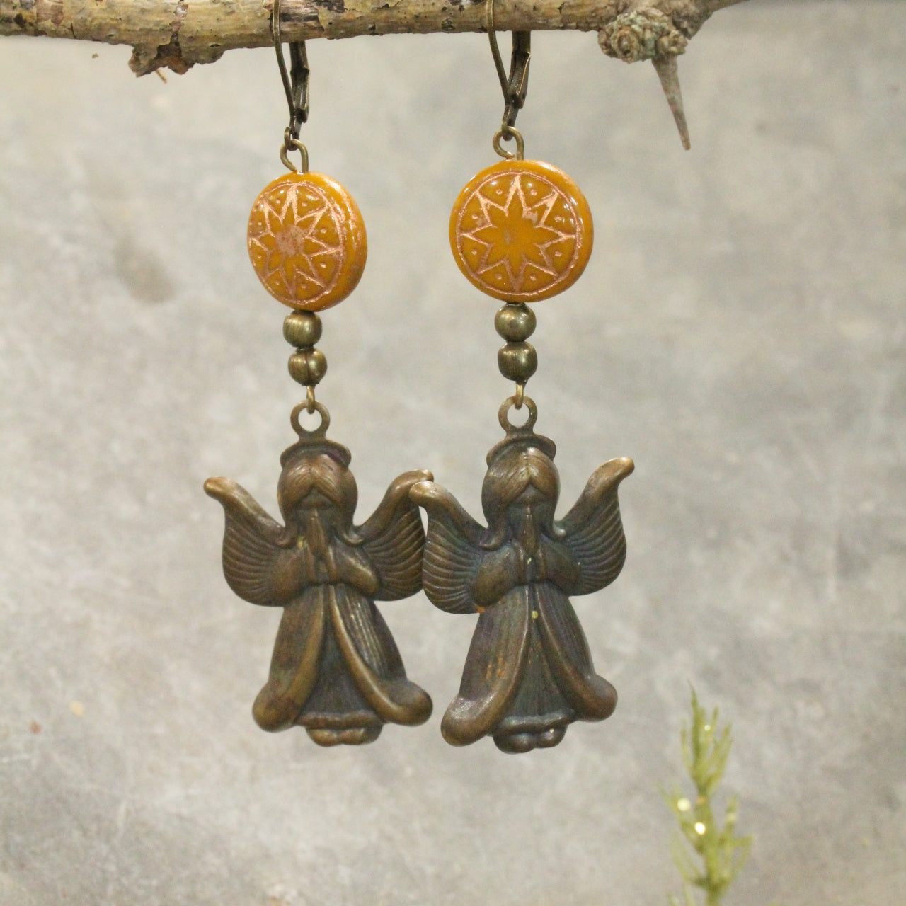 Czech Star & Angel Overhead Dangle Earrings