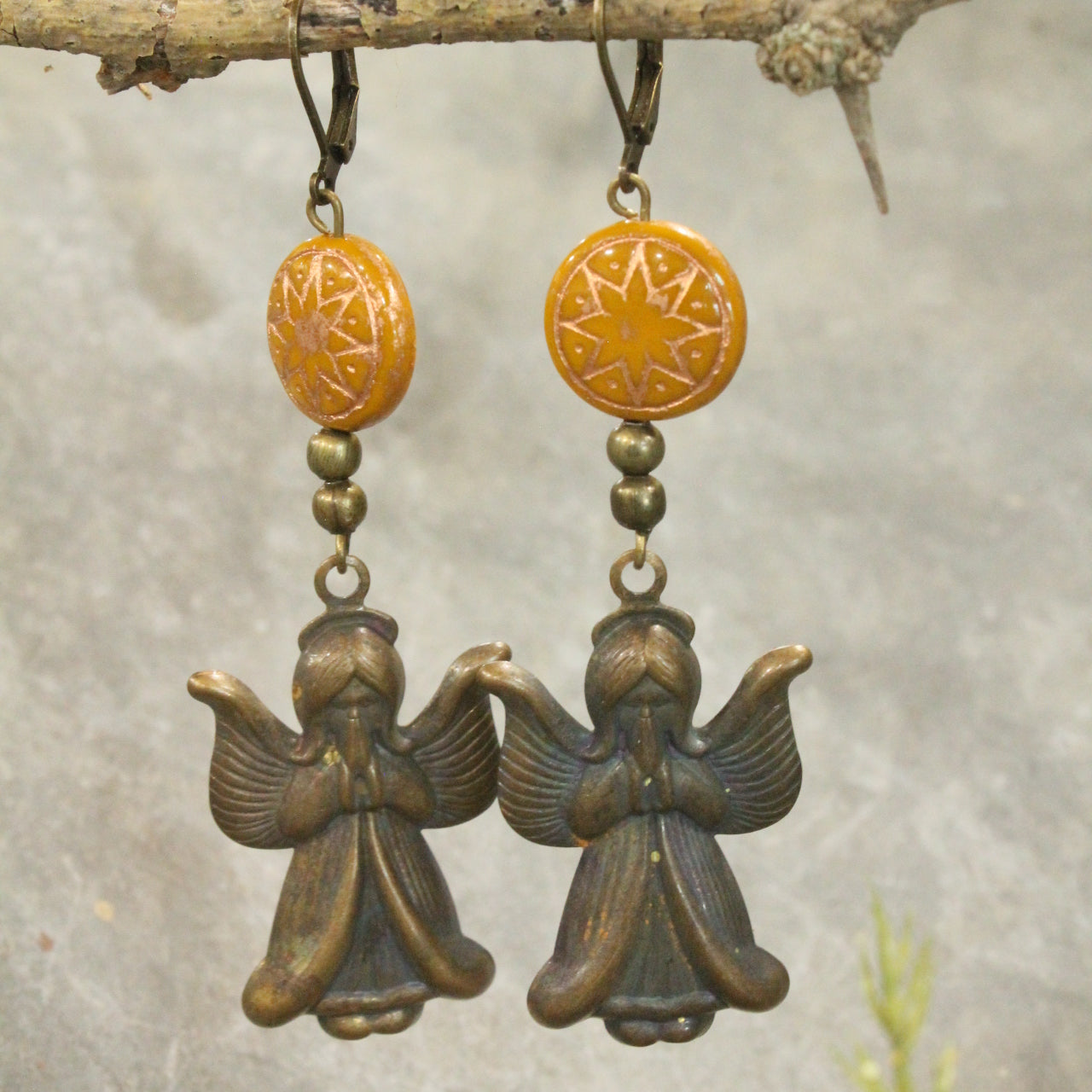 Czech Star & Angel Overhead Dangle Earrings