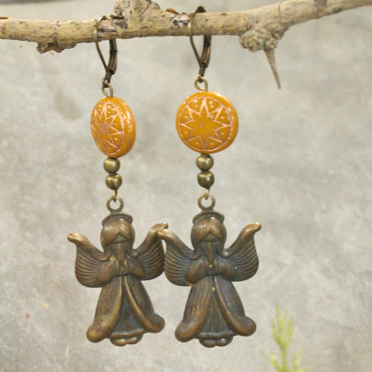 Czech Star & Angel Overhead Dangle Earrings