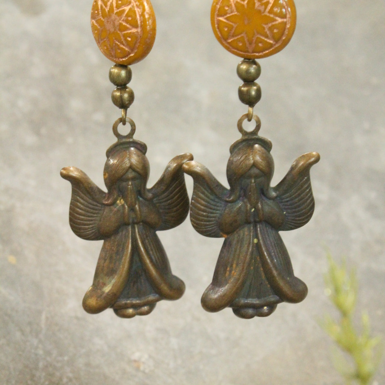 Czech Star & Angel Overhead Dangle Earrings